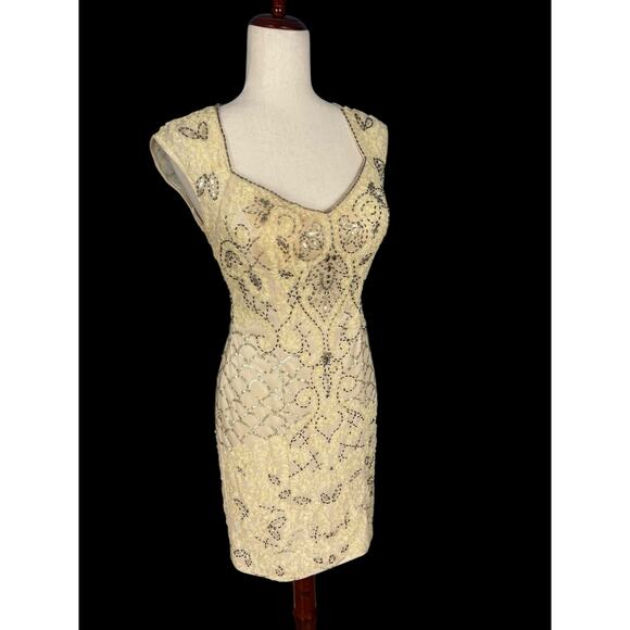 Sue Wong Nocturne 2015 Cream Ribbon Flower Beaded Cocktail Dress Size 4 NWT - Picture 4 of 15